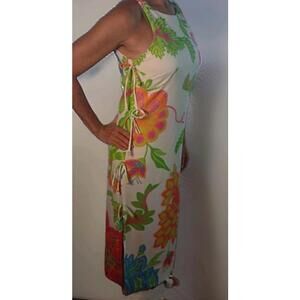 GRETCHEN SCOTT Neon Bold Vibrant Floral Midi Dress Size S (4-6) - Side Tie